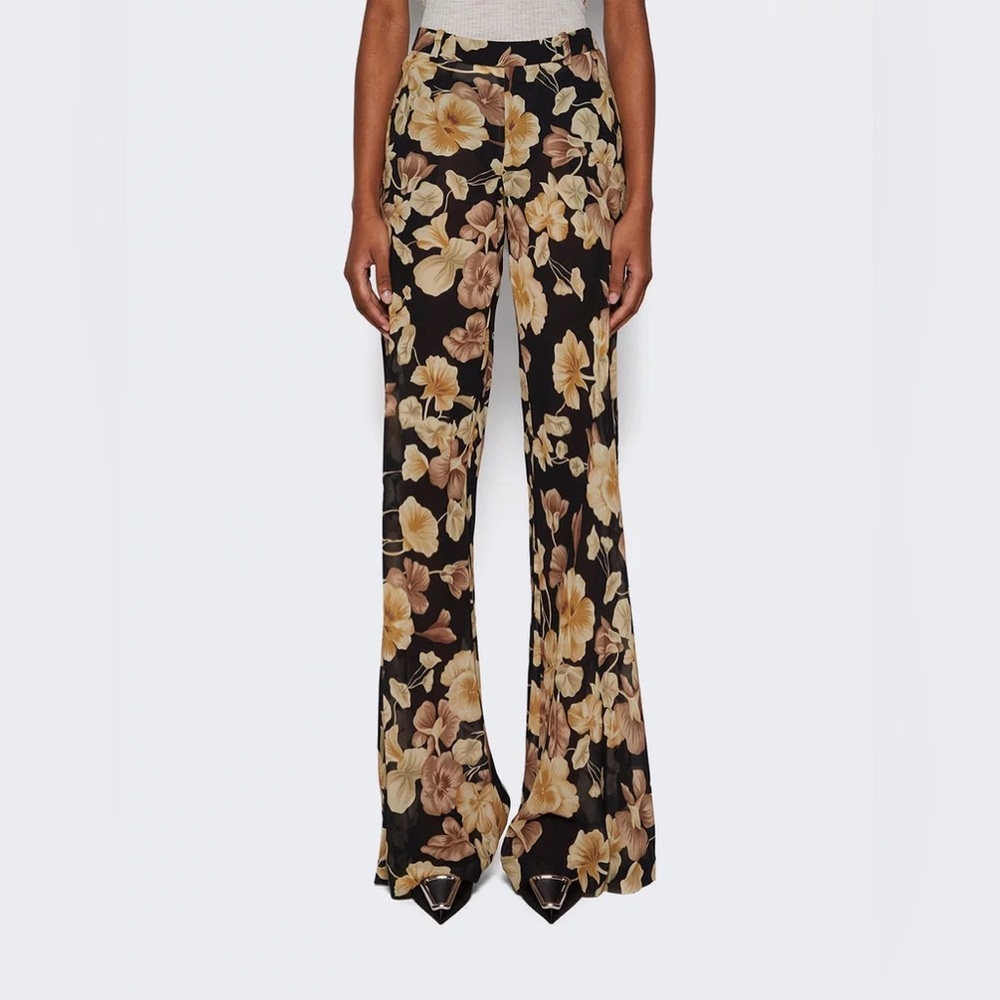 NWT SAINT LAURENT Silk Georgette floral flare pants